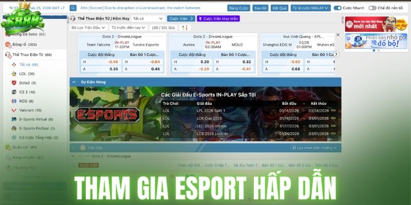 Tham gia Esport hấp dẫn tại thể thao S888